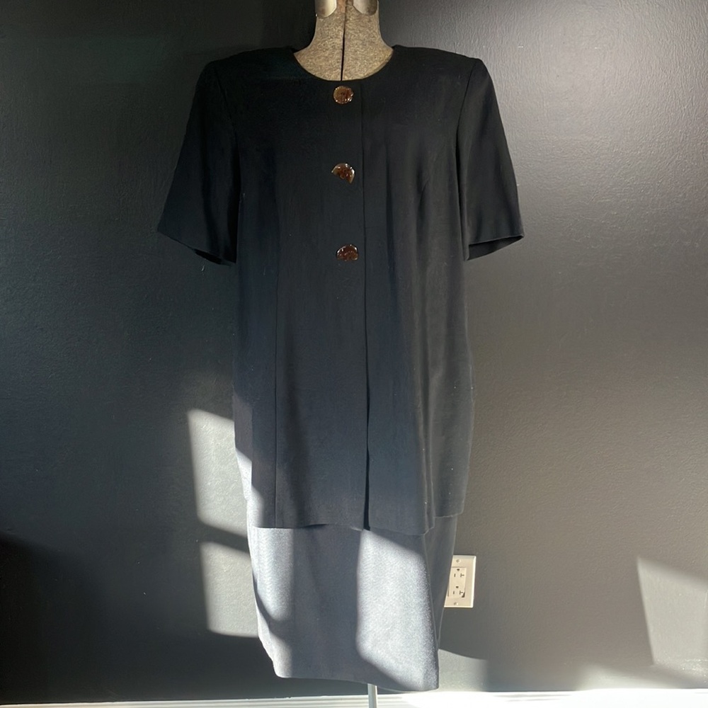 Vintage 1990s Kathie Lee Woman Black Dress with Animal Buttons Size 18W